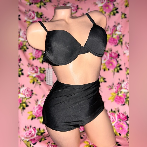 High waisted retro vintage bikini crop top ruched pinup rockabilly swimsuit p3 - Picture 5 of 11